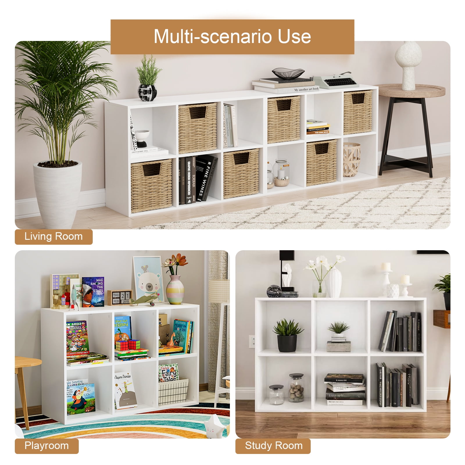 2PCS 6-Cube Storage Organizer | Open Cubby Shelving Unit Bookcase for Home Office, Bedroom, Closet & Display Storage White