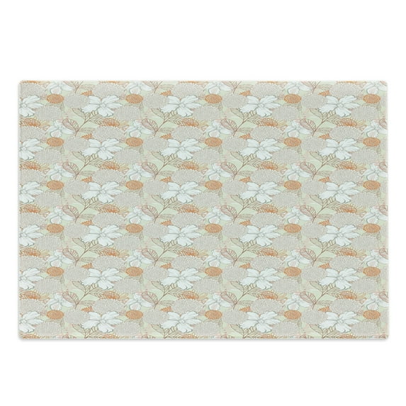 Floral Cutting Board, Pastel Colored Retro Spring Botany Theme with Various Species of Flower Petals Image, Decorative Tempered Glass Cutting and Serving Board, Large Size, Multicolor, by Ambesonne