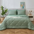 thumbnail image 2 of HIG 7 PCS Reversible Washed Microfiber Comforter set with Sheets, Diamond - Stitched King Bed in a Bag, Dusty Green, 2 of 10