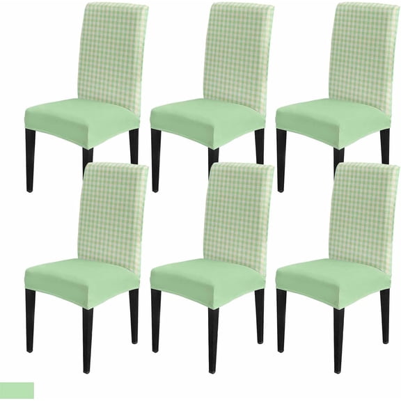 Sage Green Dining Chair Cover Set of 6,Grid Checkered Plaid Gingham Lattice Trellis Stretch Protectors Slipcover,Spandex Kitchen Chair Seat Back Cushion Slip Cover for Dining Room,Party,Hotel