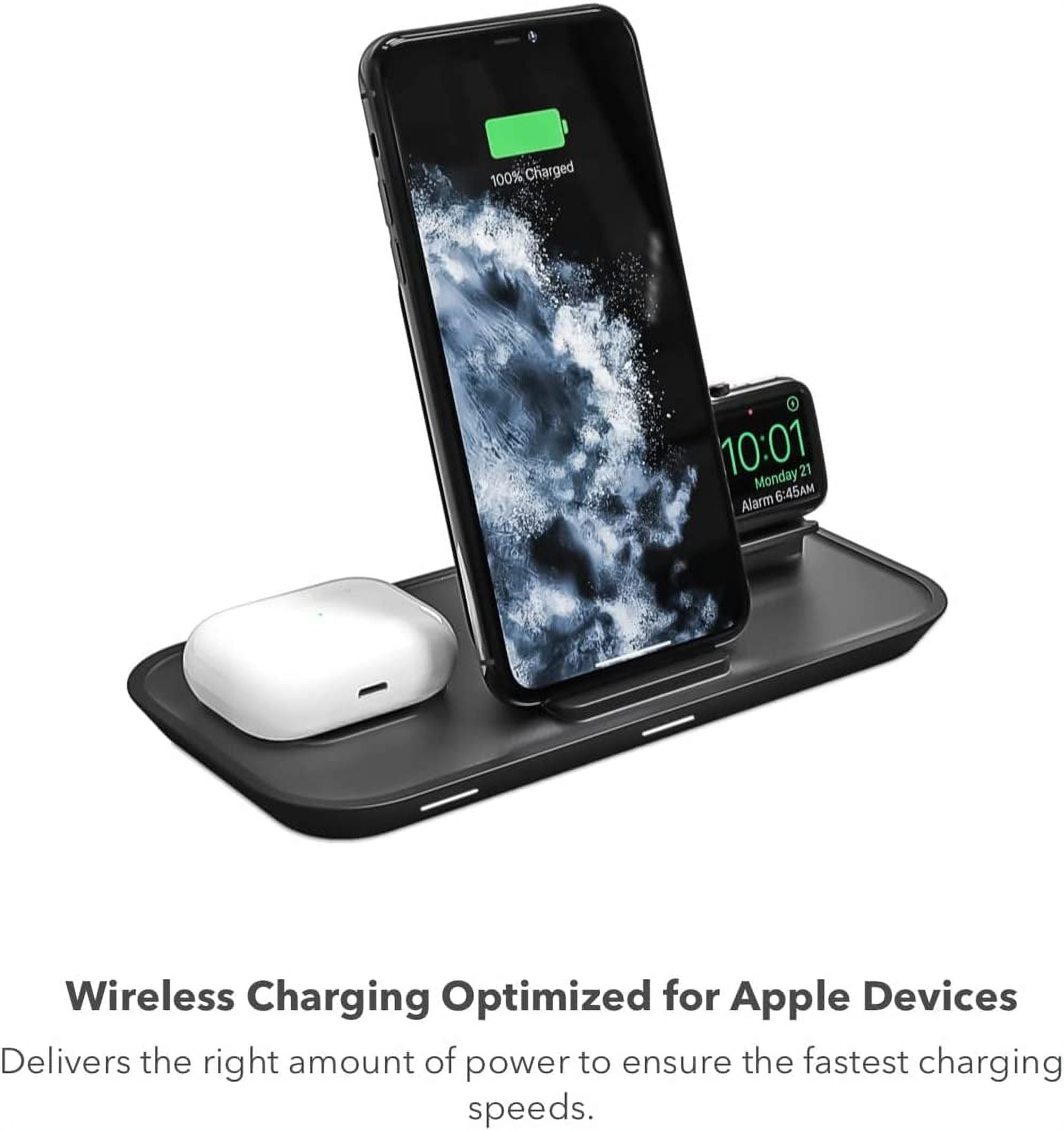 mophie 3-in-1 Wireless Charging Stand for Apple iPhone, AirPods/AirPods Pro  & Watch, Fast Charging, Black (Restored) 
