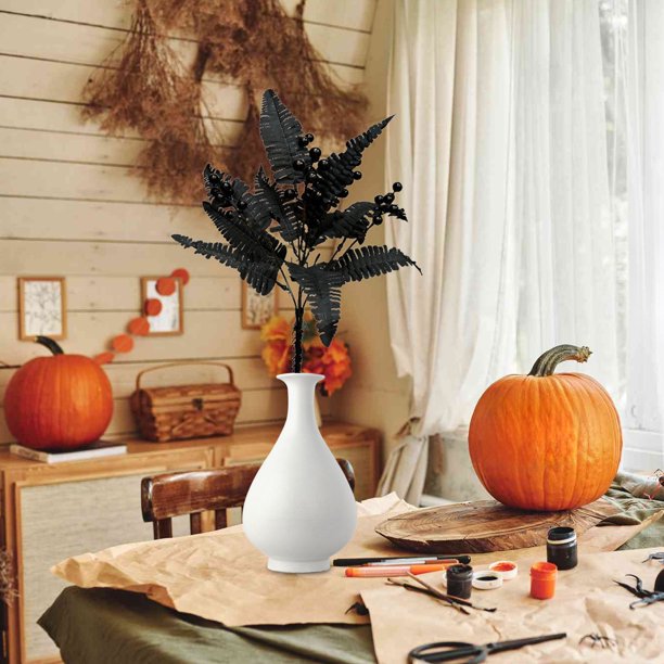 Planta de Hoja de Arce Artificial - Decoración Otoñal de Plástico Negro para Acción de Gracias y Halloween, Arreglo de Calabaza Artificial Realista de 40 Cm con Hojas de Imitación Realistas