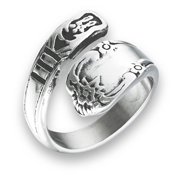 Victorian Claddagh Style Open Wrap Spoon Ring Stainless Steel Band Gray Jewelry Female Male Size 7