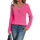 thumbnail image 4 of Camisetas de Punto Suaves y Transpirables para Mujer, con Cuello en V, Botones, Larga, Corte Holgado, Cálidas, Tipo Suéter Rojo Rosa XXL, 4 of 10