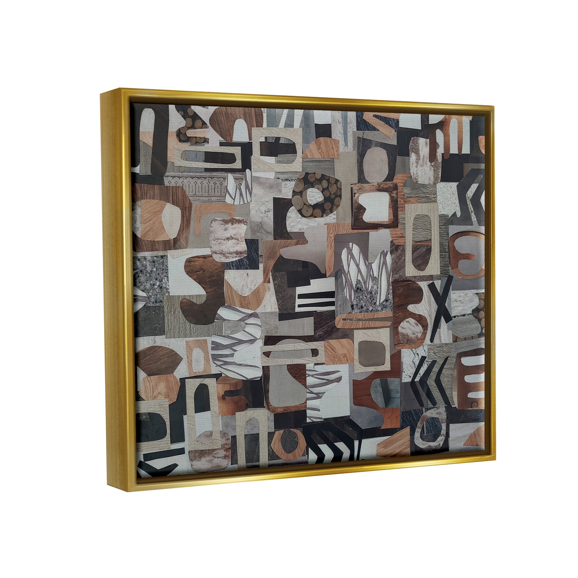 Stupell Contemporary Earth Tones Shapes Collage Abstract Painting Gold Floater Framed Art Print Wall Art