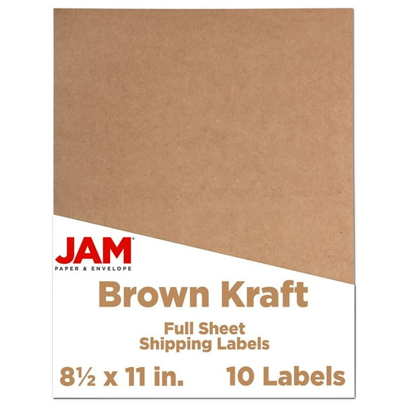 JAM Paper Full Page Shipping Labels, 8 1/2 x 11, Brown Kraft, 10 Full Sheets/Pack