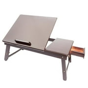 IN US Retro Plain Design Adjustable Bamboo Lap Desk Tray Dark Coffee