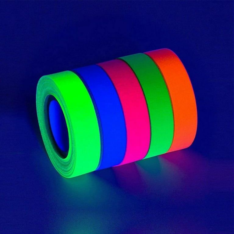5pcs UV Tape Blacklight Reactive , Fluorescent Cloth/Neon Gaffer Tape, Super Bright for Glow Party Supplies,16.5 ft