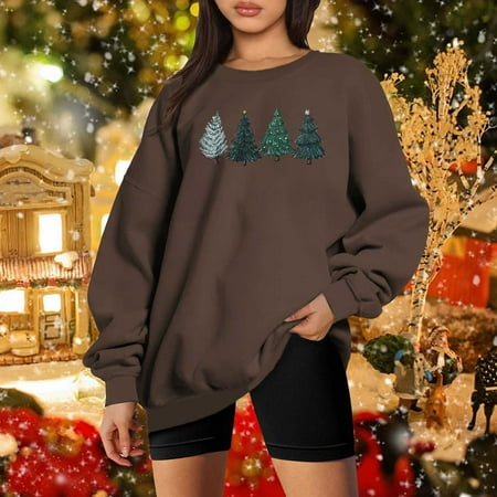 

Zedker Fall Sweatshirts for Women Sweatshirts for Women Clearance Women s Fashion Loose Long Sleeve Crew Neck Blouse Christmas Print T-Shirt Tops