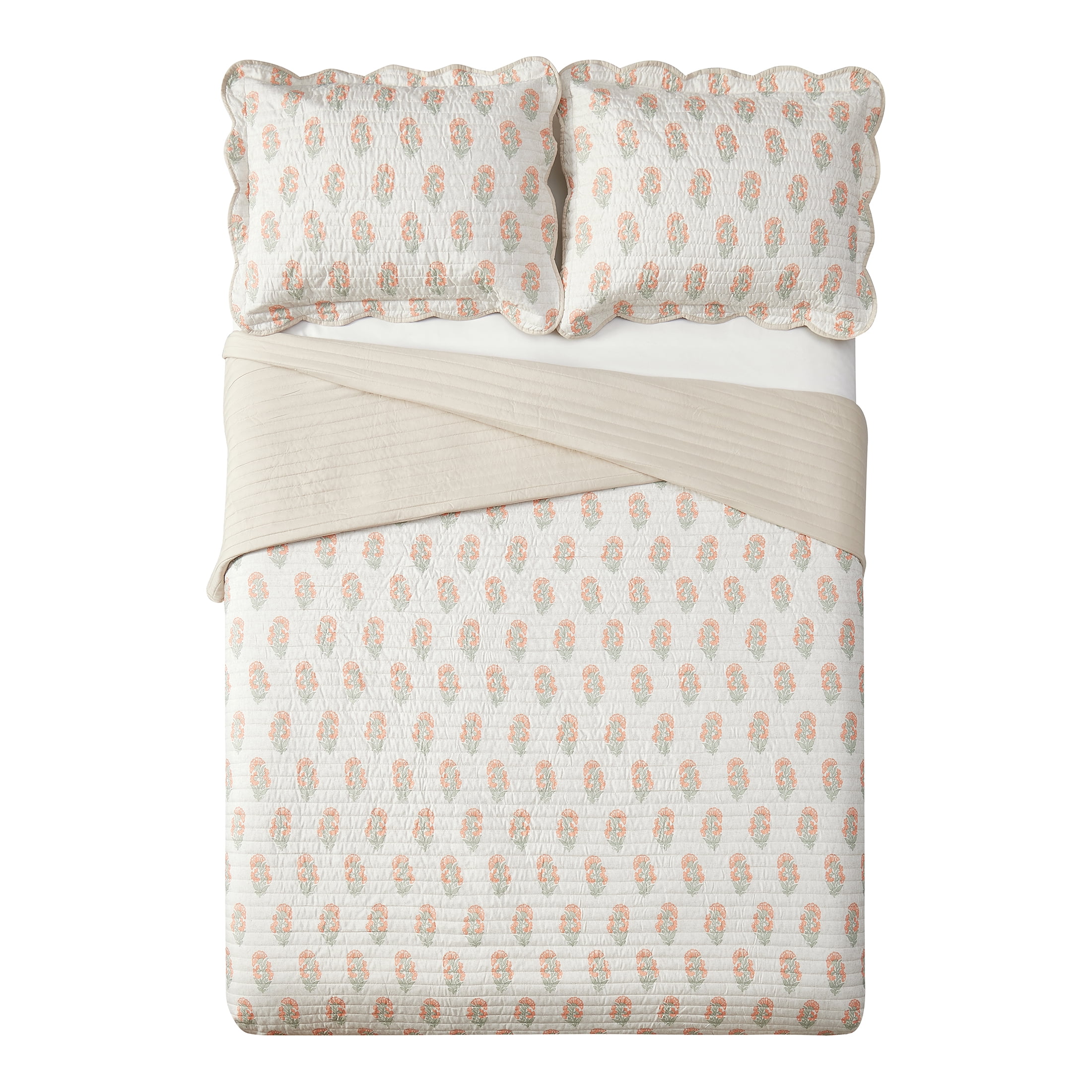 Mainstays Beige Paisley 3-Piece Quilt Set, Full/Queen