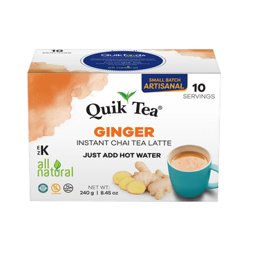 QuikTea Ginger Chai Tea Latte – 10 Count, Bold Ginger Flavor, Naturally Caffeine-Light, no preservatives, No Sugar Added – Just Add Hot Water