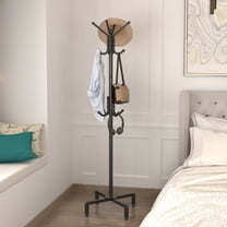 12-hook coat and hat rack: freestanding for hallway/living room, assembled, simple organizer/display, household furniture, multi-hook, black