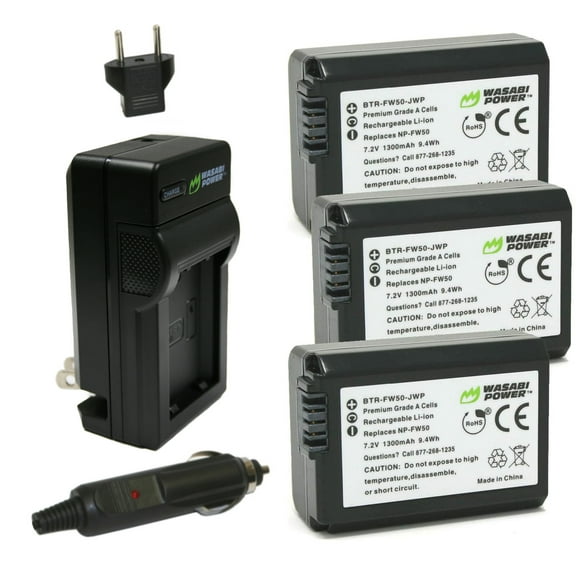 Wasabi Power Battery (3-Pack) and Charger for Sony NP-FW50
