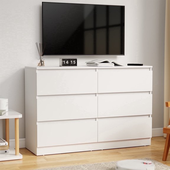 Hommpa White 6 Drawers Dresser for Bedroom, Chest of Drawers TV Stand Dresser for Closet, Wooden Modern Storage Cabinet for Women Living Room Furniture