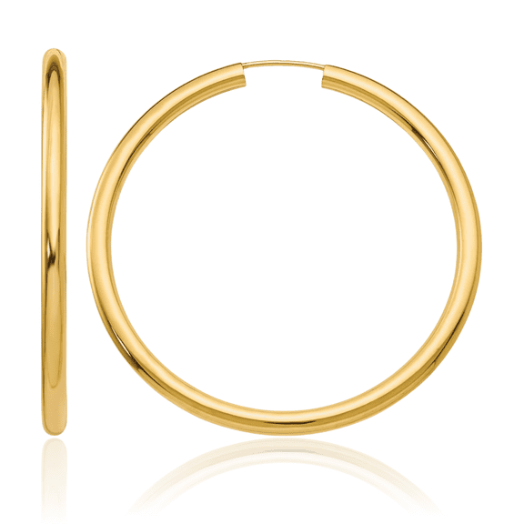 10K Solid Yellow Gold Endless Tube Round Large Hoop Earrings