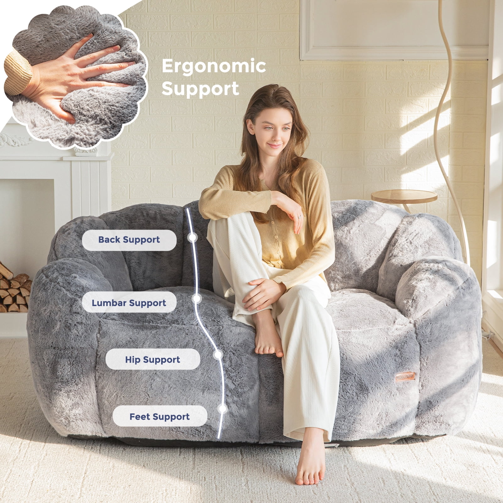 GOODONE Adult Bean Bag Chair,Flower Shaped Bean Bag Sofa,Super Soft Plush Reading Chair,High Elasticity Lazy Sofa,Suitable for Living Room and Bedroom,No Assembly Required,DGrey,Double