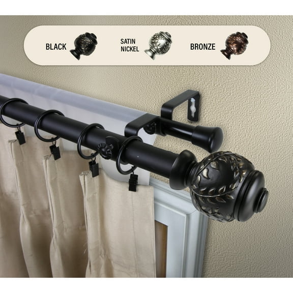 Domovina Luisa 1" Double Curtain Rod-Color:Black,Size:66-120"