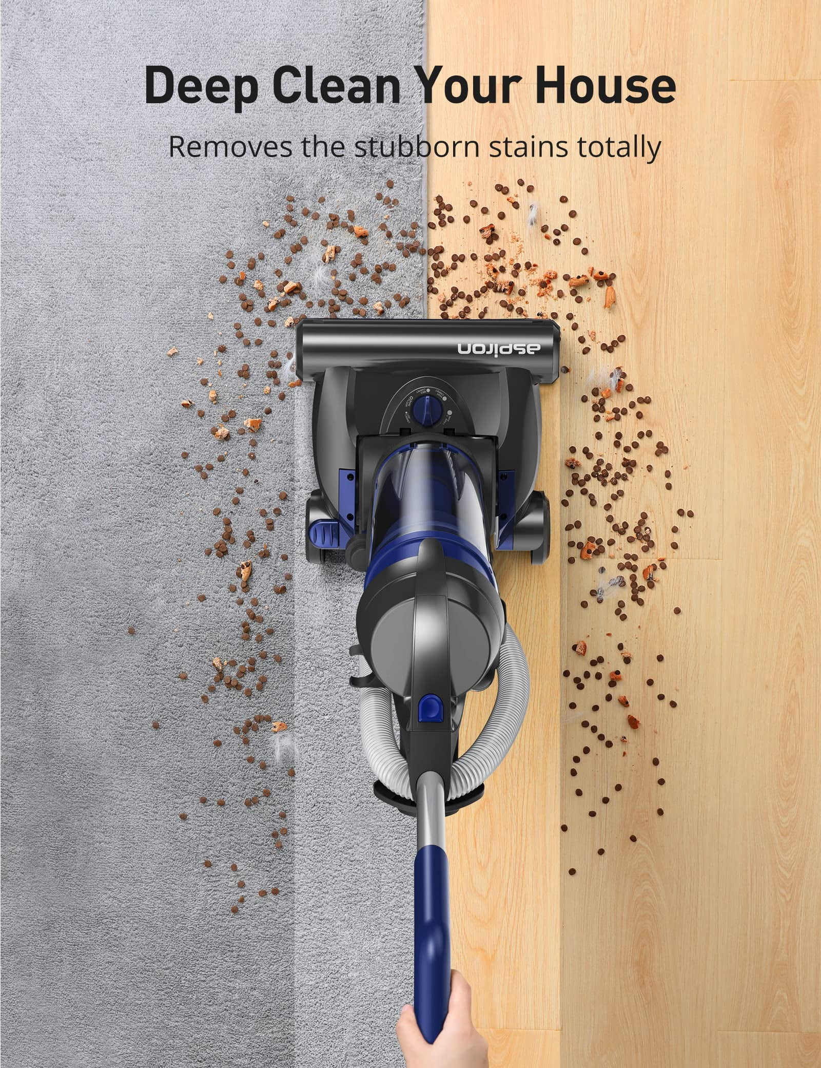 SSG Upright Vacuum Cleaner, Aspiron 1200W 25kPa 5-Mode Bagless Vacuum w/ Crevice Tool & Extension Wand, 3L Dust Cup w/ HEPA Filter, Upright Vacuum for Carpet, Pet Hair, Hard Floor, Tile Particles