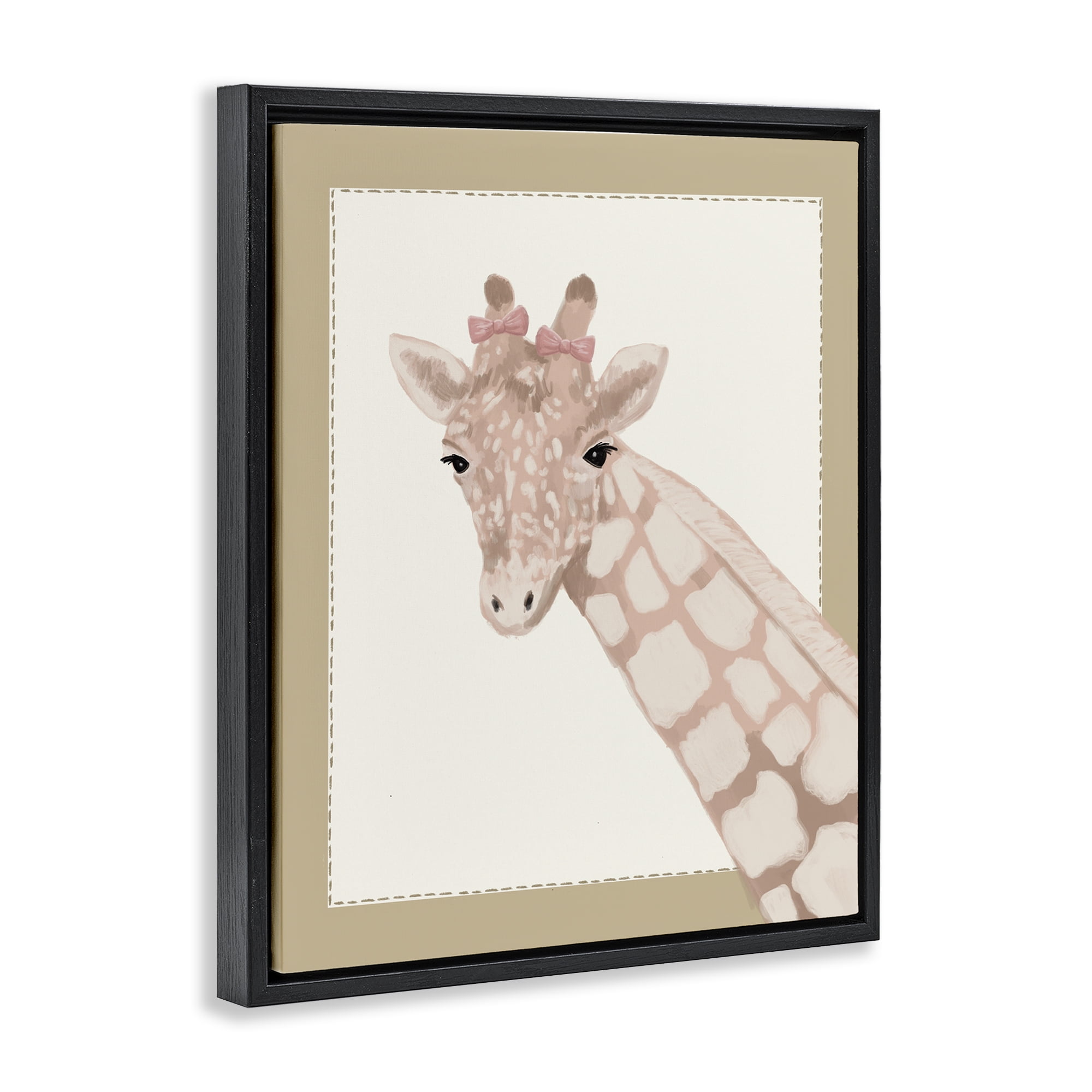 Stupell Industries Sweet Giraffe with Bows Black Framed Floater Canvas Wall Art, design by Sadie Harper