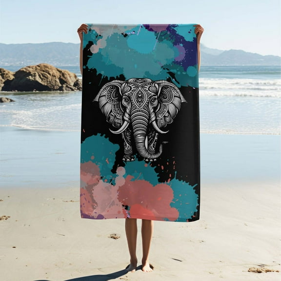 Mandala/Boho Elephant Beach Towel,Soft Swim Towel Microfiber Bath Towel Super Absorbent Sandproof Lightweight Quick Dry Pool Beach Travel Towel