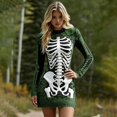 thumbnail image 5 of Xijirk Women Halloween Skeleton Rose Printed Mini Dress Long Sleeve Neck Bodycon Lace Outfit for Cosplay Party Festival Casual Gathering Wear,S, 5 of 5