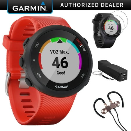 Garmin Forerunner 45 GPS Running Watch 42mm (Lava Red) 010-02156-06 w/Accessories Kit Includes, Deco Gear Sport Wireless Earbud, 2600mAh Portable Power Bank & Deco Essentials Screen Protector (Best Running App For Garmin)