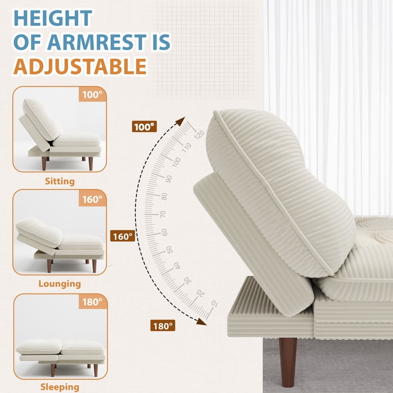 Homall Futon Sofa Bed with Adjustable Backrest & Five Angles Adjustable Armrests Sofa Couch for Small Spaces Living Room Office,Corduroy Beige
