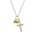 thumbnail image 2 of Delight Jewelry Silvertone Small Yellow Megaphone Be Strong and Courageous Engraved Cross Zoey Necklace, 28", 2 of 4