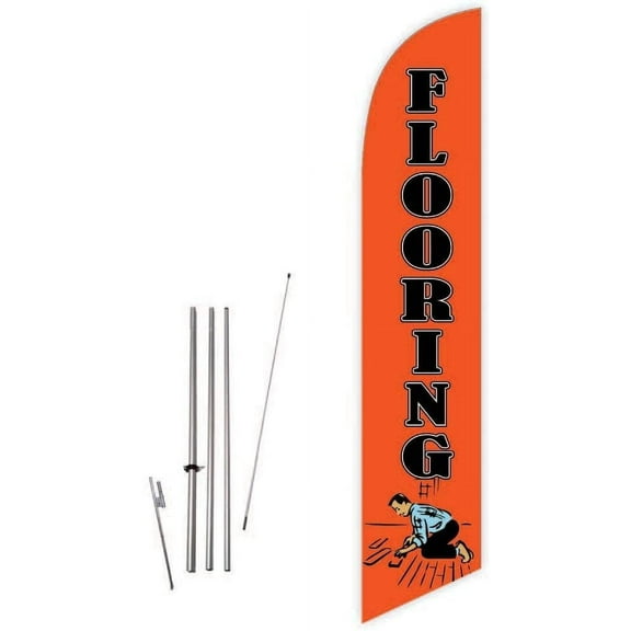 Cobb Promo Flooring Orange Feather Flag with Complete 15ft Pole kit and Ground Spike