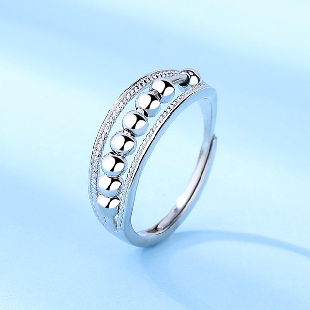 Anillo de cuentas con actividad de descompresión de plata esterlina S925 con cuentas de apertura de moda europea y americana