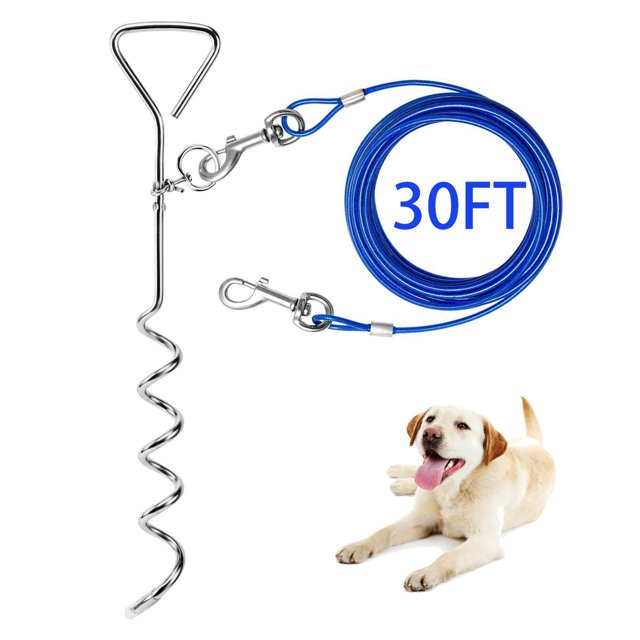 Cable de amarre para perro Evilplan de 9 m con estaca espiral de 41 cm