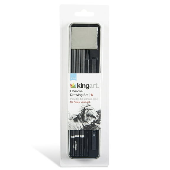 KINGART Charcoal Sketching Tin Travel Set