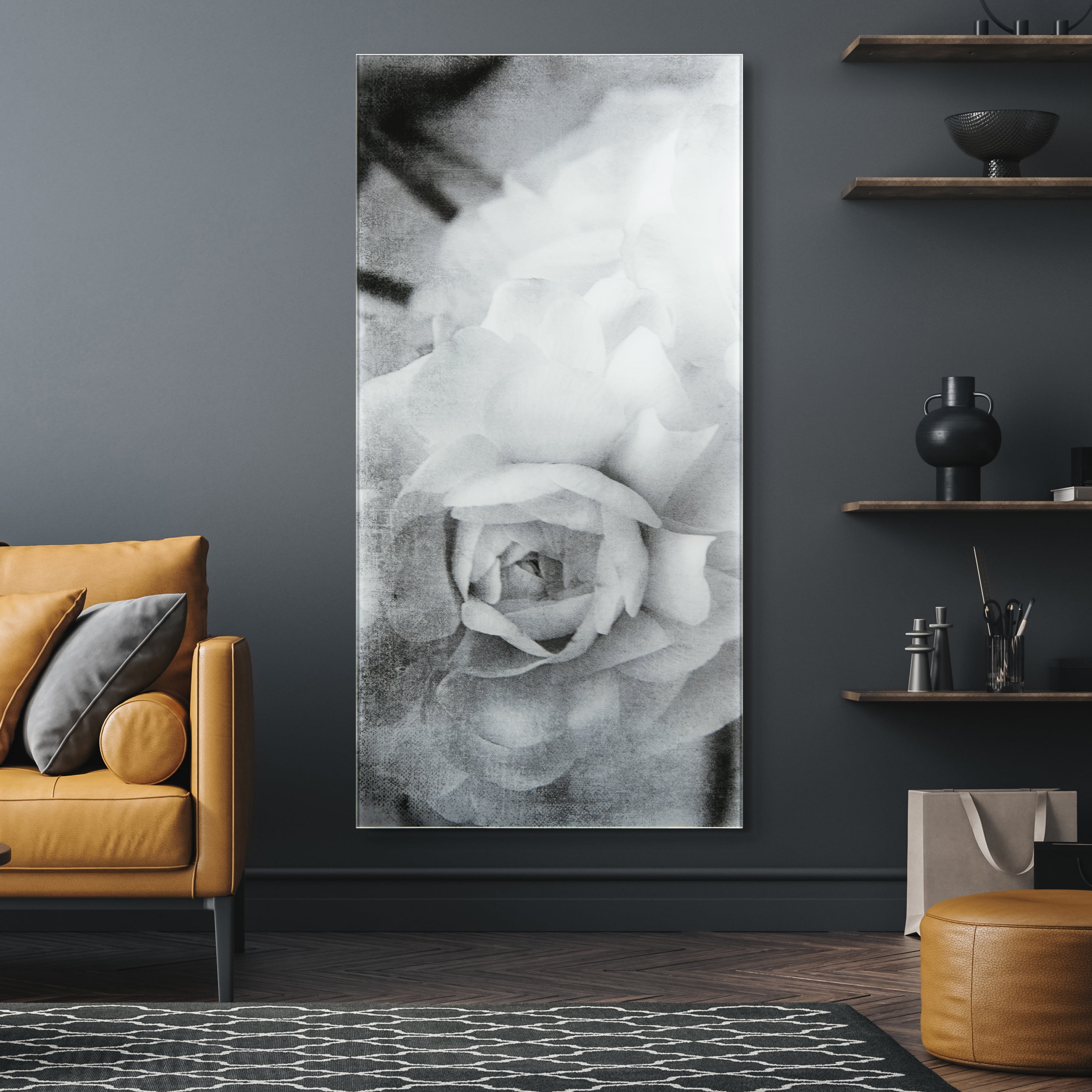 "Dark Ranunculus I A" Frameless Free Floating Reverse Printed Tempered Art Glass Wall Art