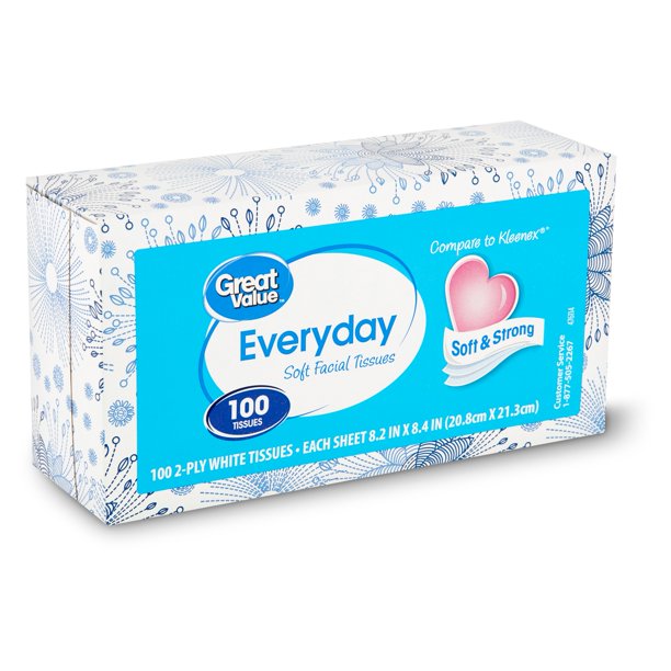Great Value Everyday Soft Facial Tissues, 100 count