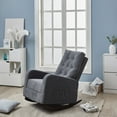 thumbnail image 3 of Rocking Glider Chair for Nursery, Modern High Back Armchair，Oversized Linen Upholstered with Solid Wood Base and Side PocketAdult Single Sofa for Living Room, Hotel, Bedroom, Baby Room, Gray, 3 of 6