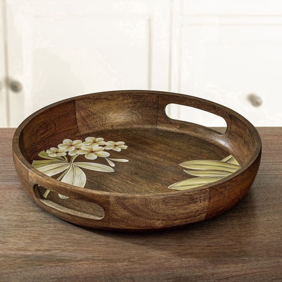 Mela Artisans Frangipani Circular Wooden Tray