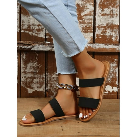 

Women s Open Toe Flat Slide Sandals Casual Summer Fashion Walking Slippers Shoes Black CN37(6.5)
