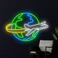 thumbnail image 3 of Handmadetneonsign Around The World Neon Sign, AirPlane Earth Neon Led Art Decor, AirPlane Wall Decor, 3 of 5