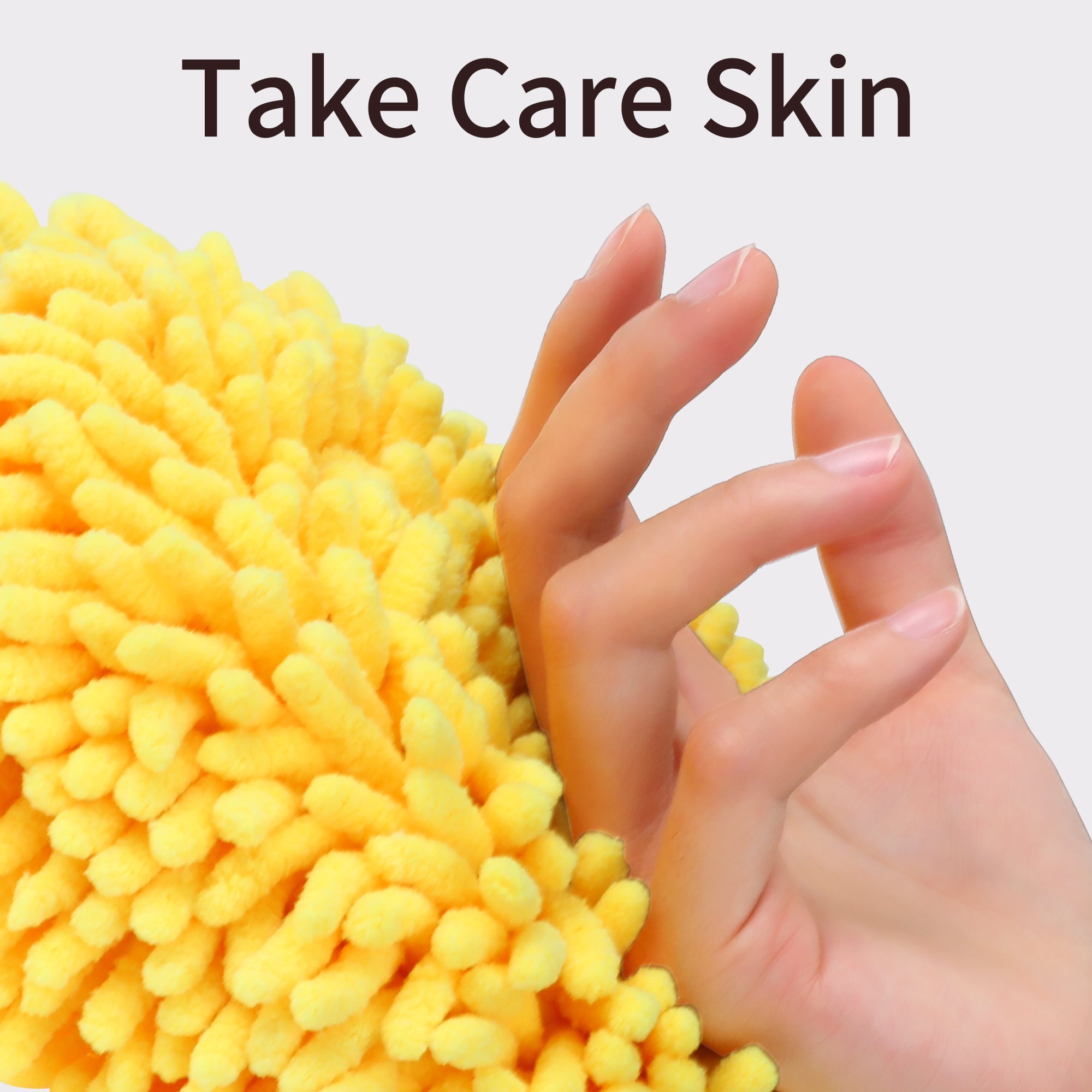 Unique Bargains Soft Absorbent Fluffy Chenille Ball Hand Towels Yellow 2
