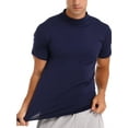 thumbnail image 4 of Ocealan T-Shirt à Col Montant Simulé pour Homme, Uni, Décontracté, à Enfiler, Manches Courtes, Coupe Ajustée, Hauts, sous-Vêtement, Bleu, M, 4 of 6