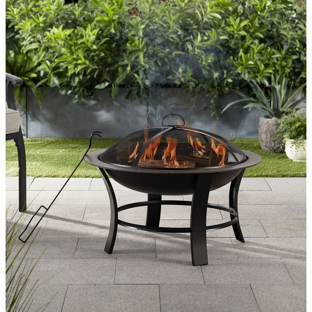 Mainstays 26 Metal Round Outdoor Wood, Large Steel Wood Burning Fire Pit