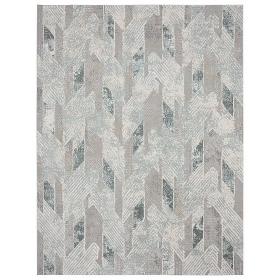 LR Home Martha Annie Gray/Blue Modern Geometric Polyester Area Rug, 5'3" x 7'3"