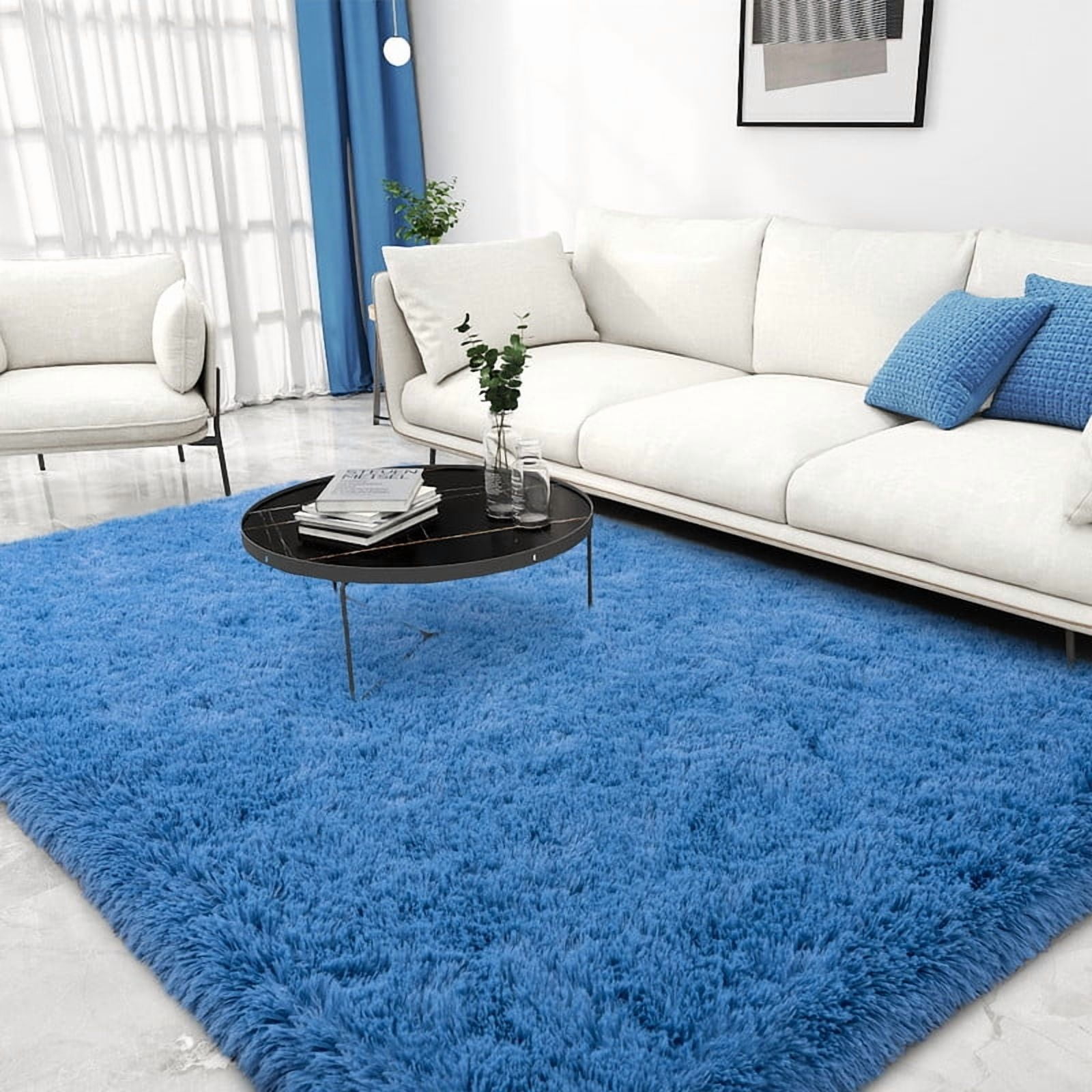 area rugs 8x10ft Large Fluffy Rugs for Bedroom, Non-Slip Stickers Soft Carpet Shag Kids Room Rug, Non-Slip Fuzzy Rugs Indoor Haze Blue Father's Day Gifts Decora