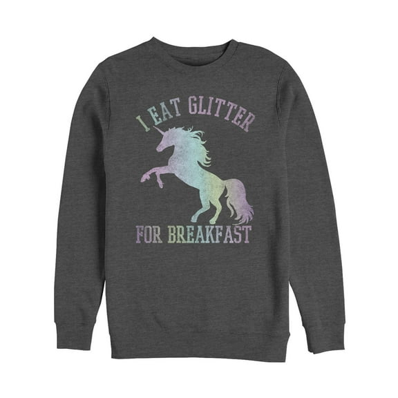 Men's Lost Gods Glitter Breakfast Unicorn  Sweatshirt Charcoal Heather Medium