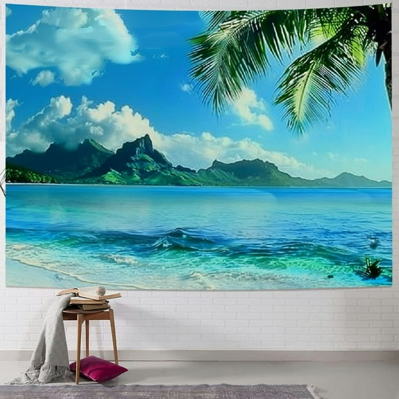 PRATYUS Ocean Beach Tapestry Wall Hanging Tropic Paradise Coconut Palm Tree Hawaiian Sea Wave Cool Seaside Sunset Waves Nature Decor For Dorm Bedroom Living Room  Painting