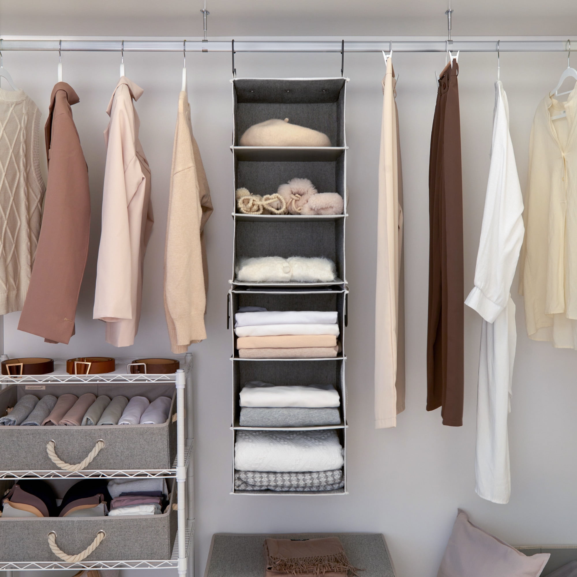 StorageWorks 6-Shelf Hanging Closet Organizer, Hanging Shelves for Closet,  Fabric, Mixing of Brown and Gray, 12 D x 12 W x 47 ¾ H