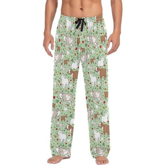 GZHJMY Sheep Flower Strawberry Men's Pajama Pants, Soft and Comfortable Lounge Sleep Bottoms with Pockets, Men's Sleepwear with Custom Print, Small