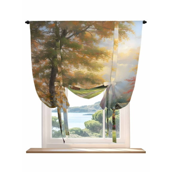 Fall Forest Tie Up Curtains for Windows 54 Inch Length Balloon Curtains Kitchen Adjustable Balloon Window Shade Country Pastoral Trees Cabin Nature Scenery Tie Up Bathroom Curtain Window 42"x54"