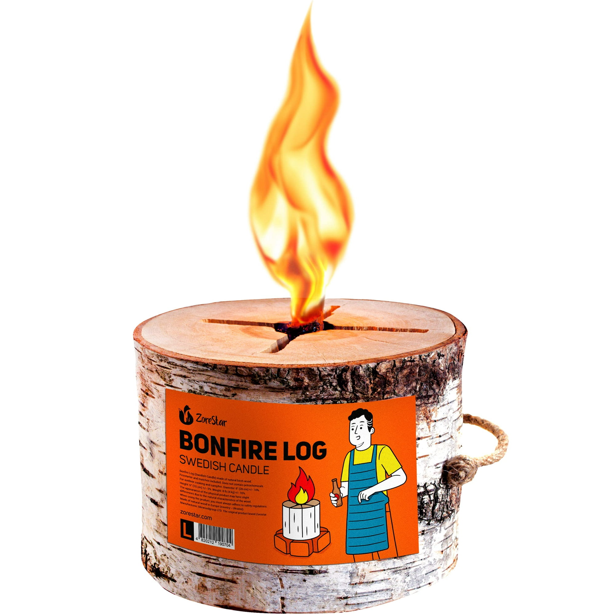 Birch Bonfire Wood Log L-Size with Fire Starter Inside - 100% Natural  Cooking Firewood - Walmart.com