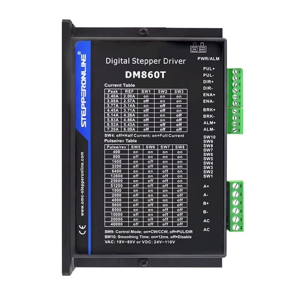 STEPPERONLINE cNc Digital Stepper Motor Driver 24-72A 18-80VAc or 36-110VDc for Nema 34 and 42 Motor DM860T